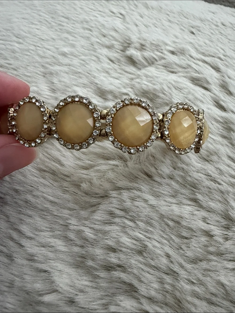 Gold-Tone Champagne Stone Bracelet with Crystal Halo